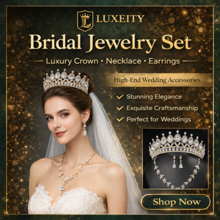 Bridal Jewelry Set – Luxury Crown, Necklace & Earrings (3 Pcs)