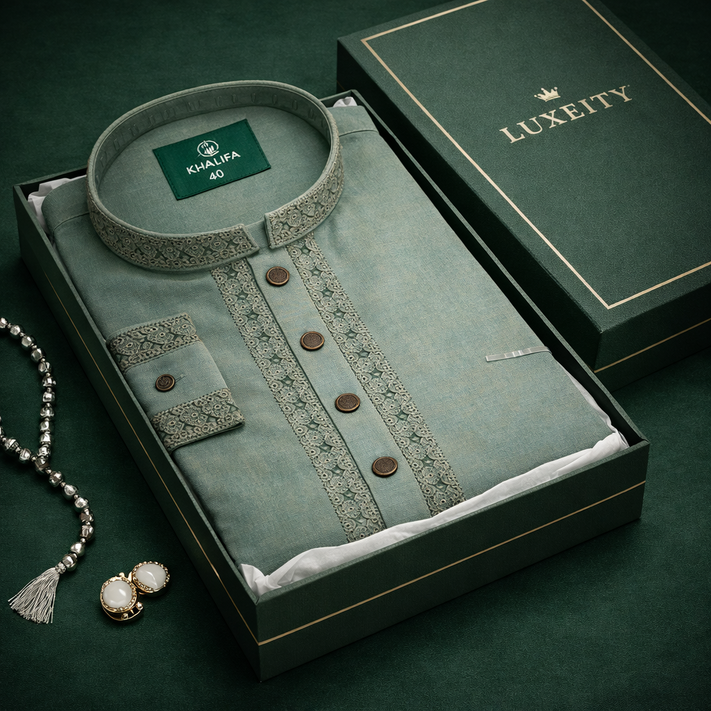 ChatGPT Image Feb 25, 2026, 04_26_44 PM Luxeity Premium China Zaffran Stretch Panjabi – Elegant Mint Green Embroidered Eid Wear - Image 1