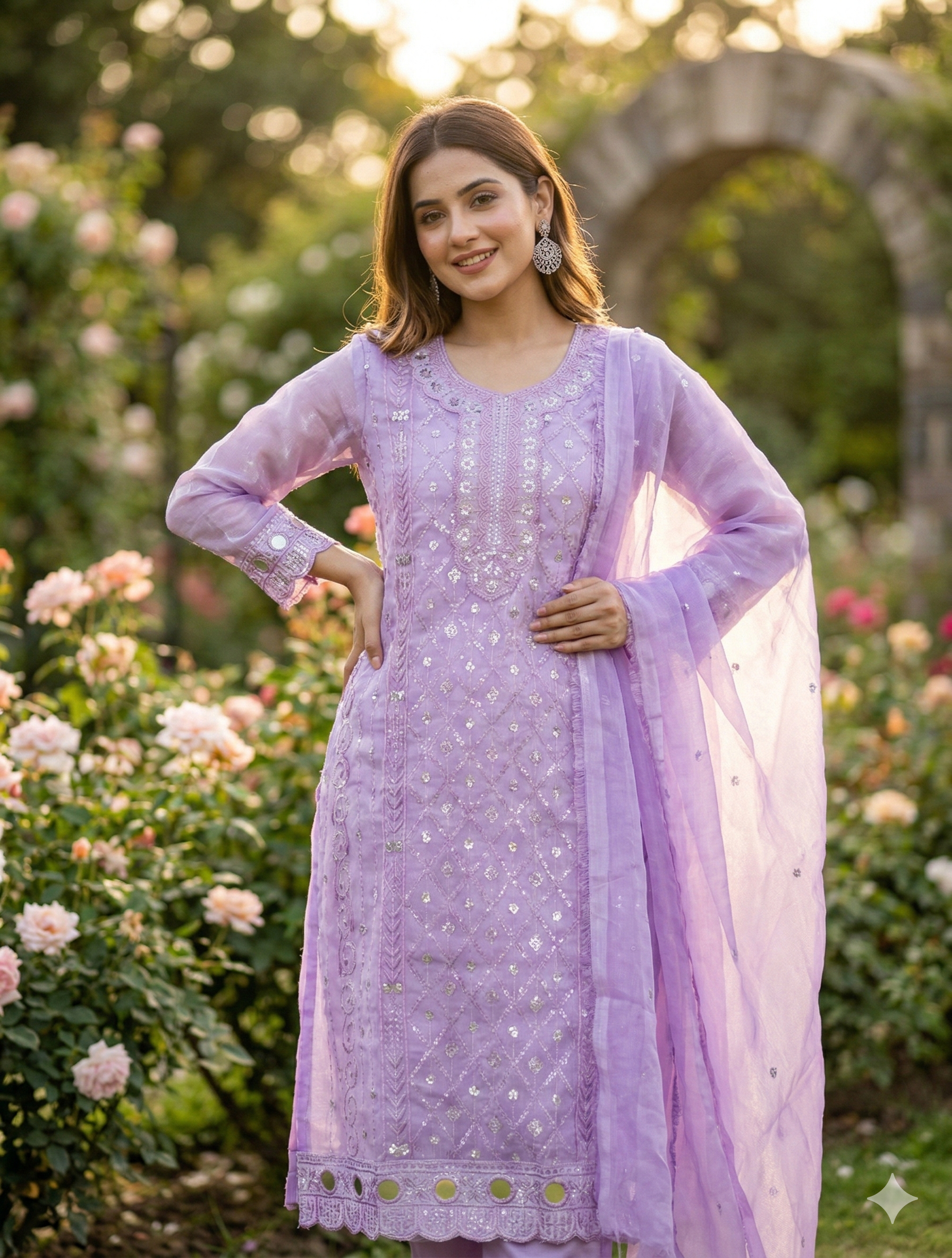 Luxeity Premium Lavender Sequin Embroidered 3-Piece Suit Luxeity Premium Lavender Sequin Embroidered 3-Piece Suit (লুক্সেইটি প্রিমিয়াম ল্যাভেন্ডার পার্পল সিকুইন এমব্রয়ডারি থ্রি-পিস) - Image 1