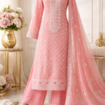 Premium Embroidered Pink Festive Three Piece
