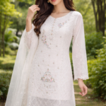 Luxeity Ivory Elegance Embroidered Premium Three-Piece Suit for Women
