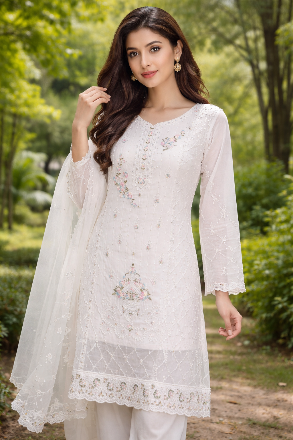 1000205522 Luxeity Ivory Elegance Embroidered Premium Three-Piece Suit for Women - Image 1