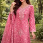 Luxeity Rose Pink Luxury Embroidered Premium Three-Piece – Eid Special Collection