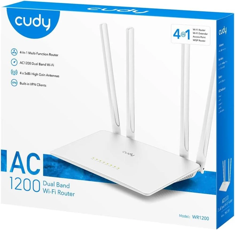 ddbe1f4d-5bef-43f9-b51c-45db21dc5dfa-1000x980-ETCORrFelWmlOIp8cqplr4HereaNEnLOt2VOgsDB Cudy AC1200 Smart WiFi Router, WiFi Extender, Access Point, WISP, 5GHz Dual Band, 10/100Mbps LAN, 4x5dBi Antennas, VPN, Guest WiFi, AP Mode, WR1200 - Image 1